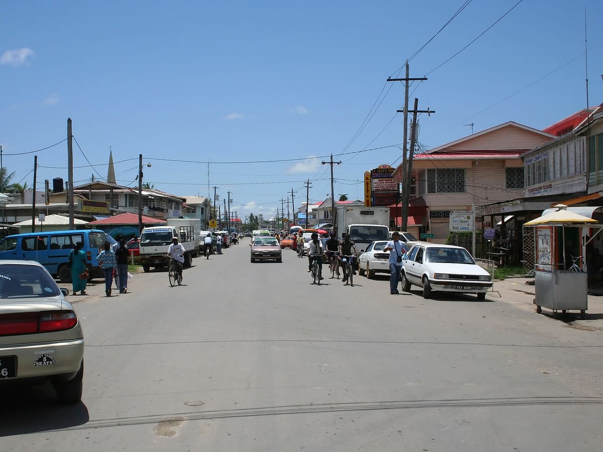 New Amsterdam's town centre, showing the town's traditional architecture.